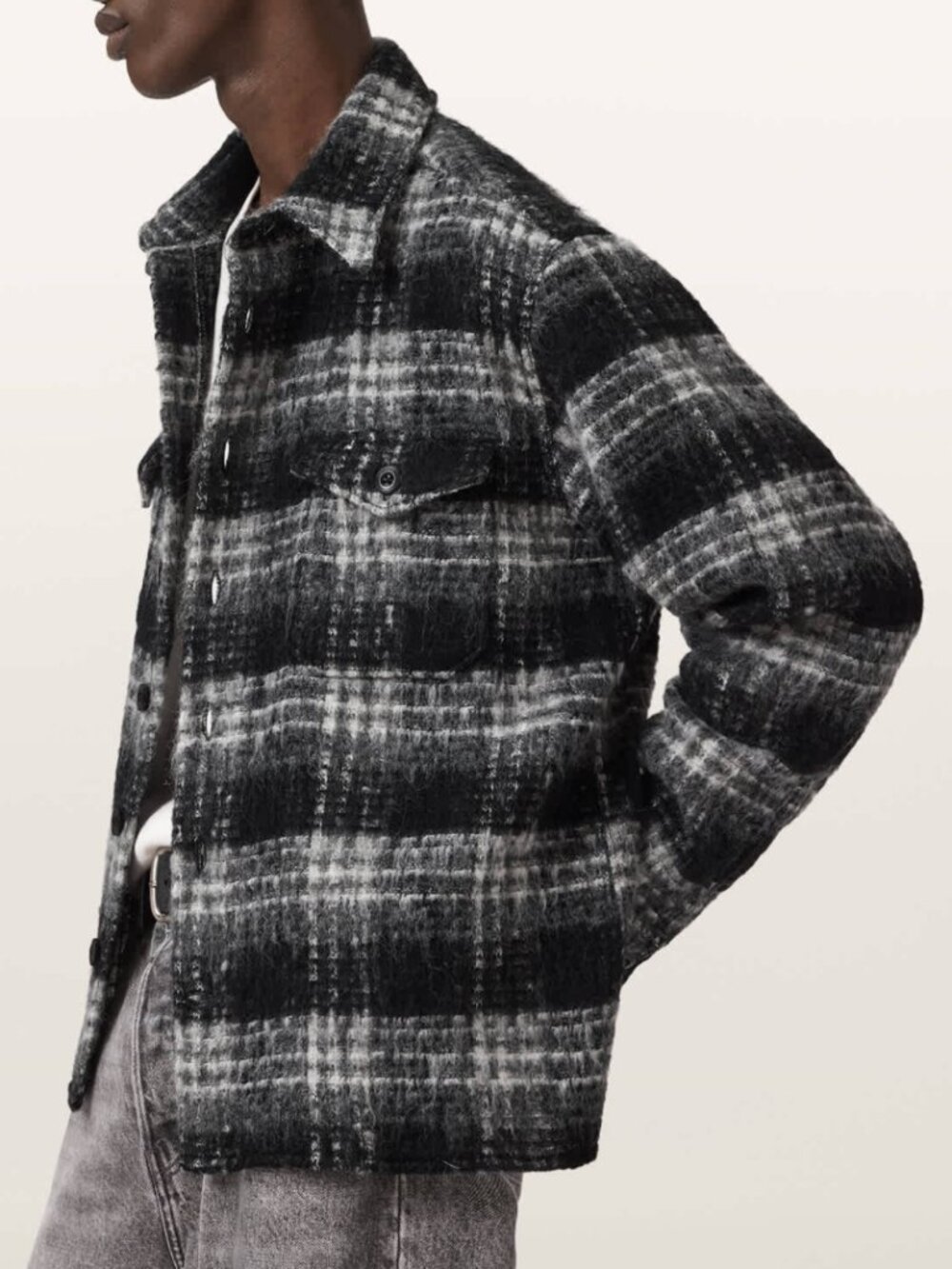 All Saints Englewood Wool Relaxed Plaid Check Button Shacket SZ L